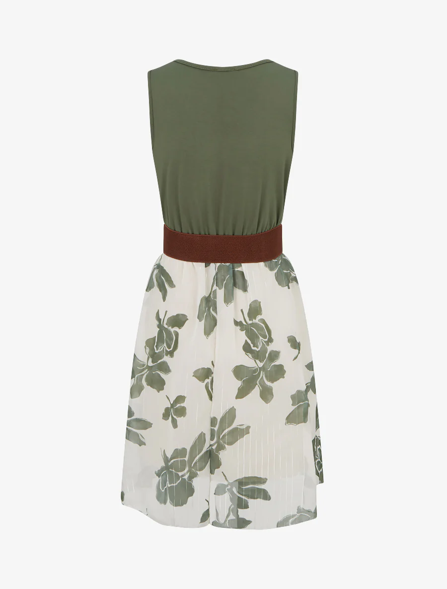 Robe coupe évasée imprimé floral - Kaki - Image 2