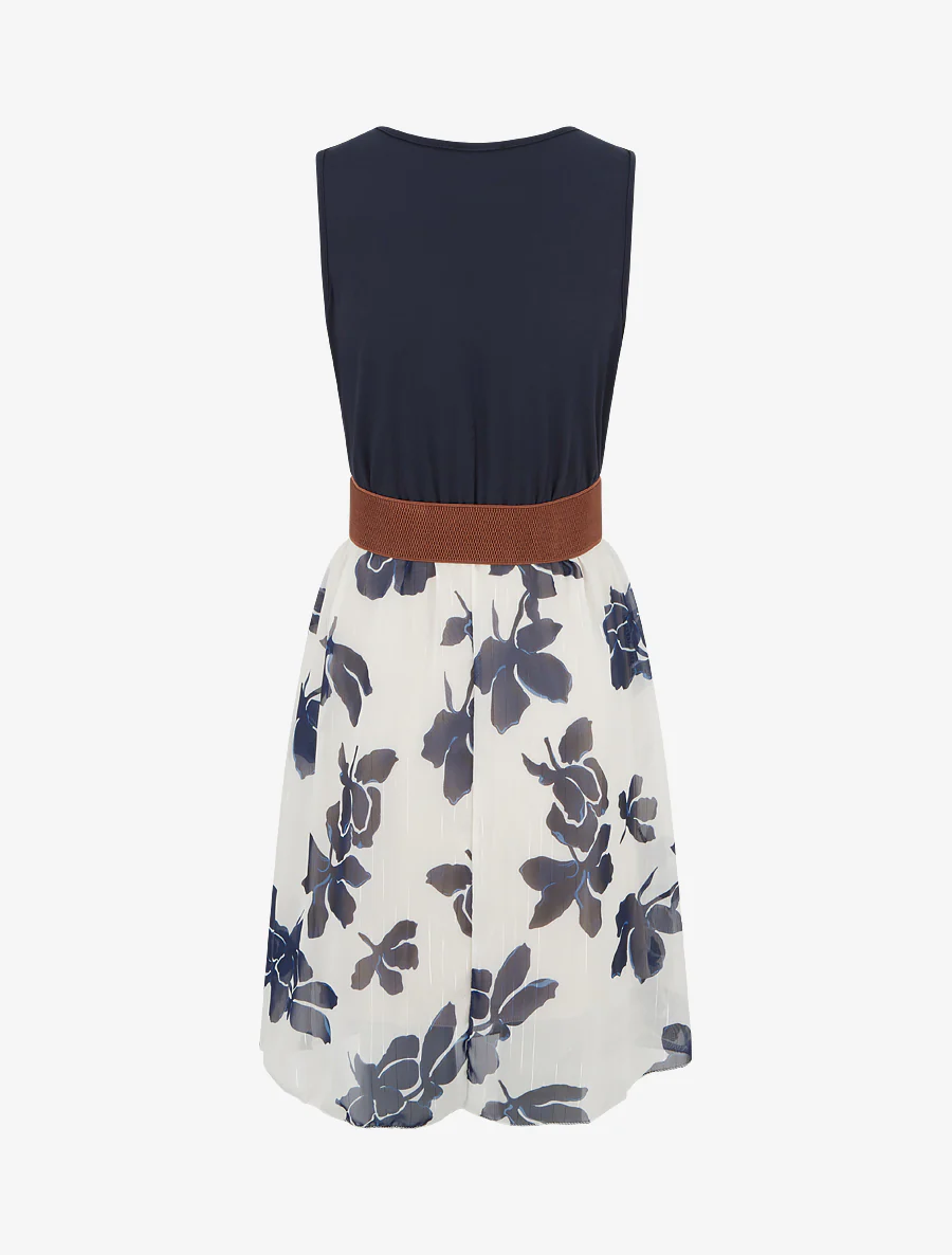 Robe coupe évasée imprimé floral - Marine - Image 2