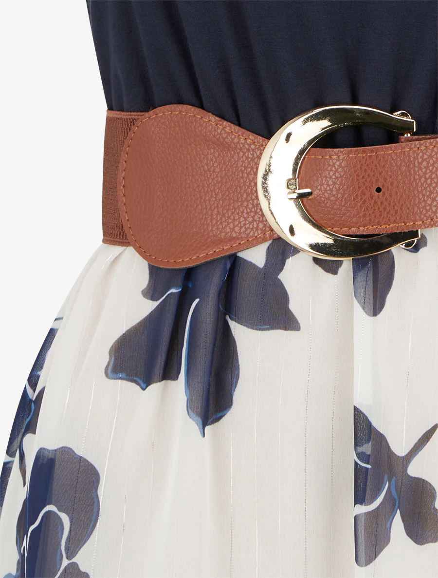 Robe coupe évasée imprimé floral - Marine - Image 3