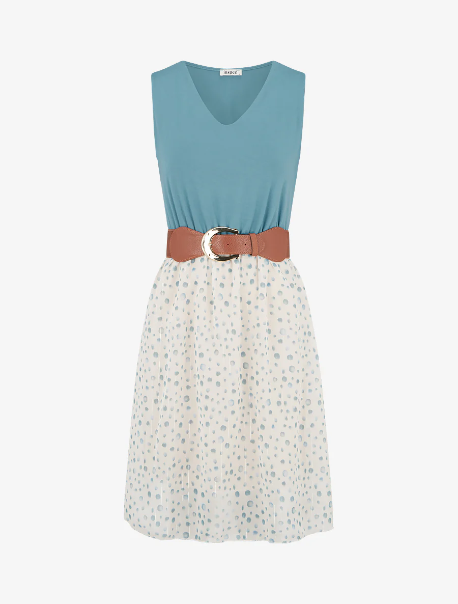 Robe coupe évasée imprimé pois fantaisies - Bleu clair