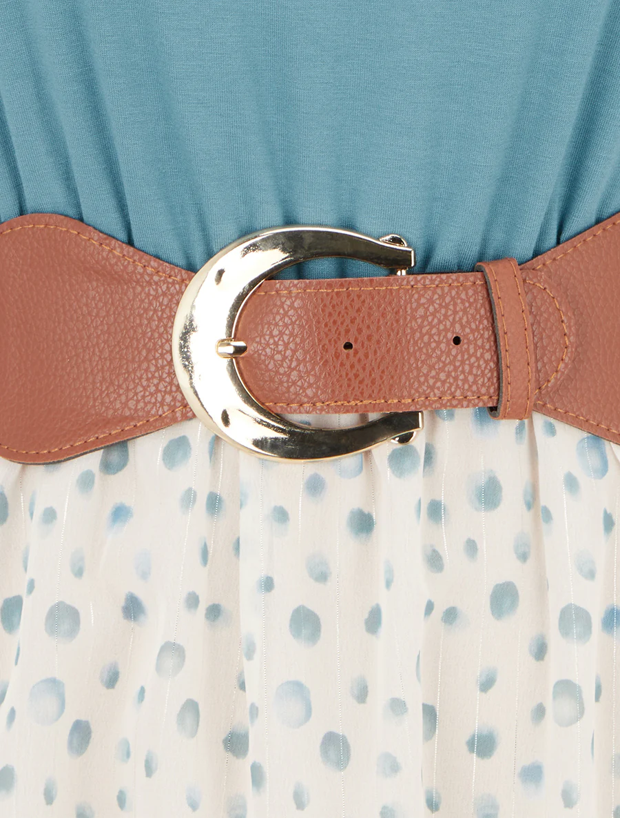 Robe coupe évasée imprimé pois fantaisies - Bleu clair - Image 3