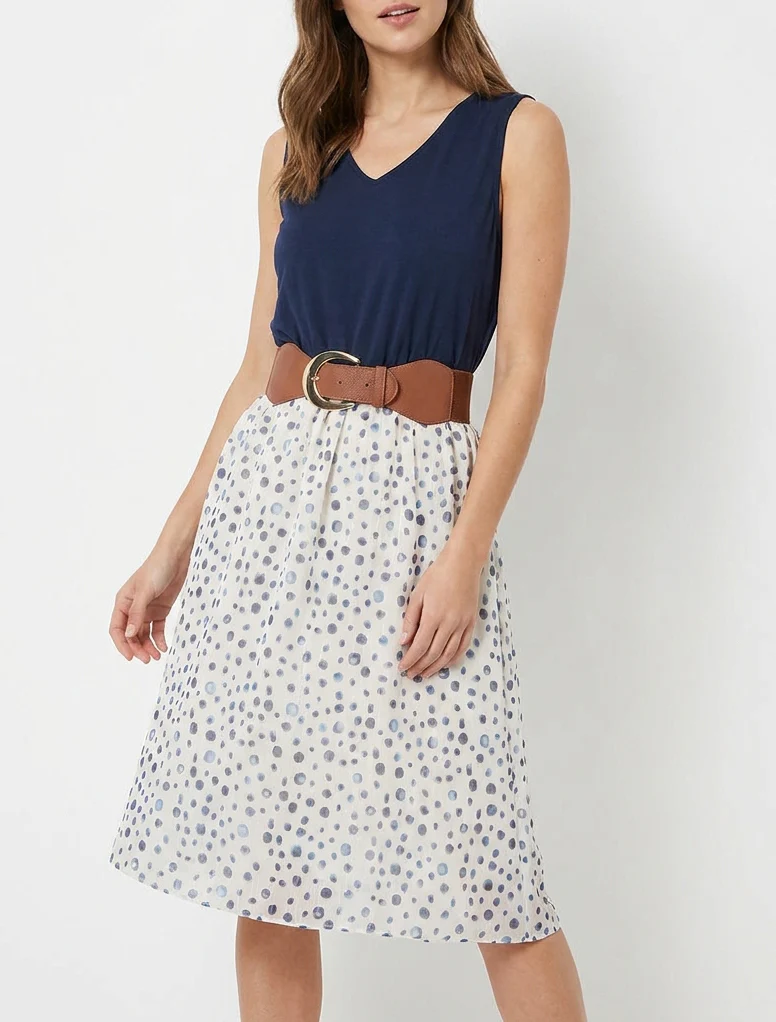Robe coupe évasée imprimé pois fantaisies - Marine - Image 4