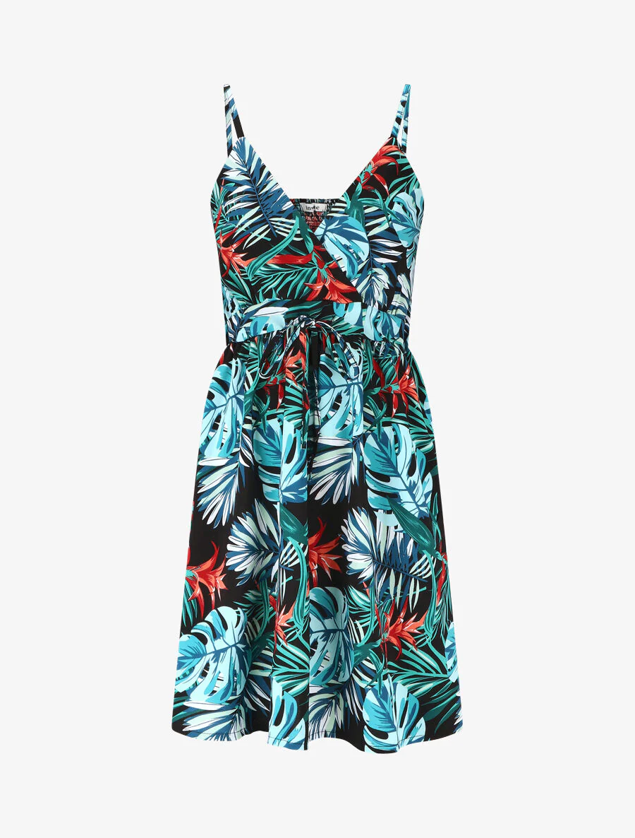 Robe courte à imprimé feuillage - Bleu