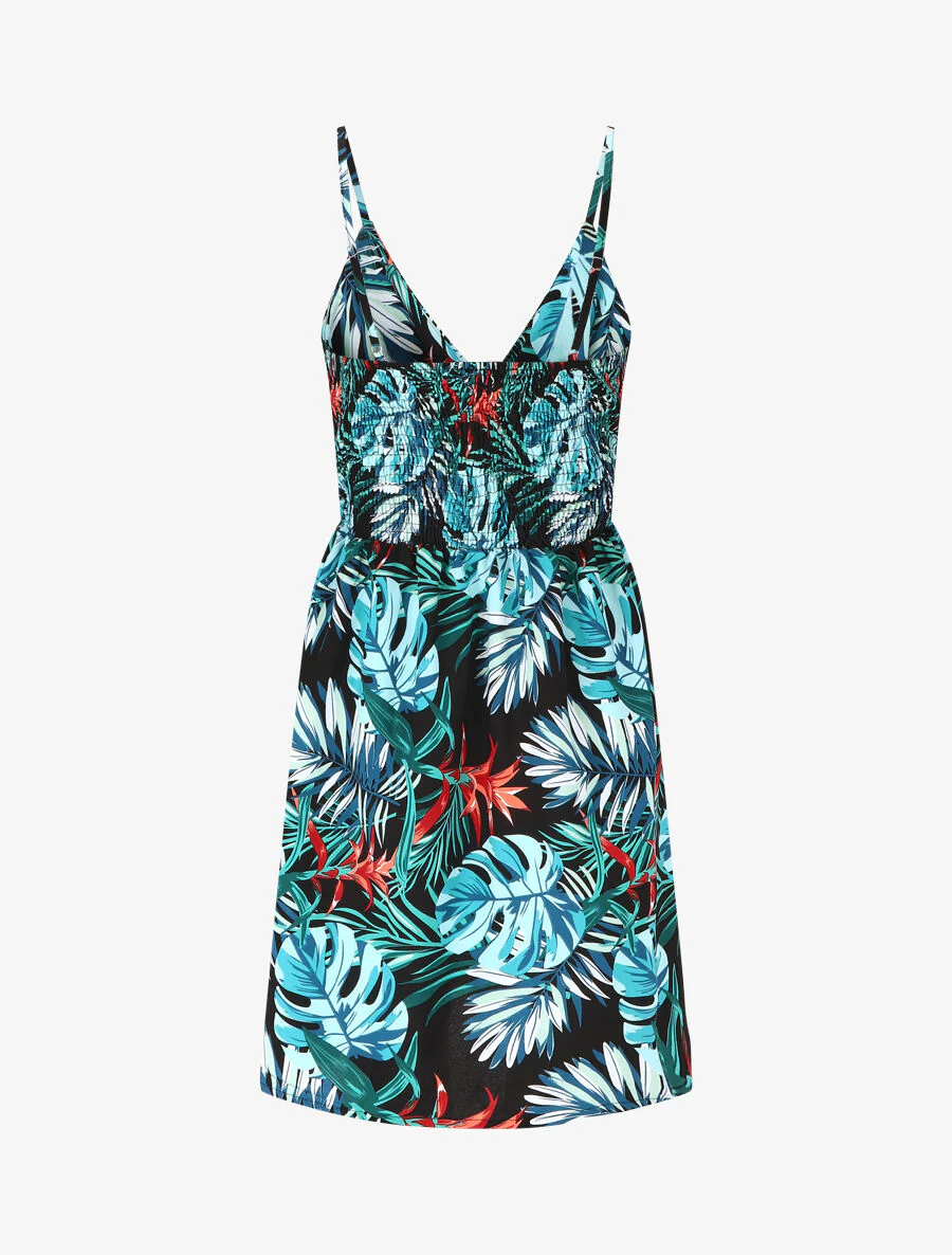 Robe courte à imprimé feuillage - Bleu - Image 2