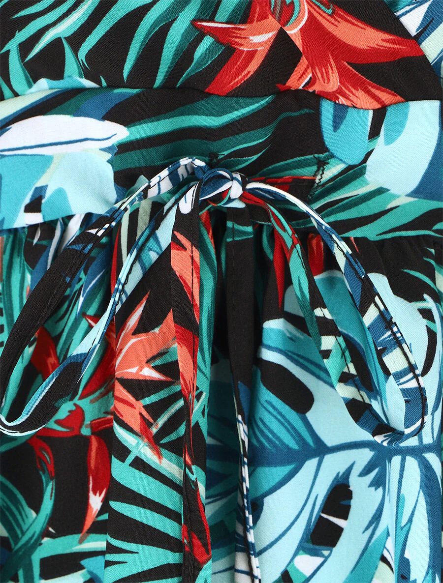 Robe courte à imprimé feuillage - Bleu - Image 3