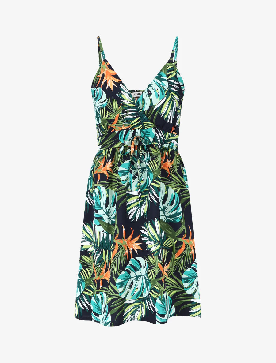 Robe courte à imprimé feuillage - Vert