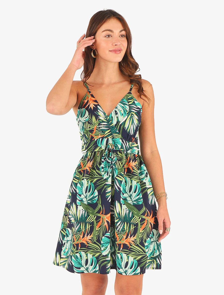 Robe courte à imprimé feuillage - Vert - Image 4