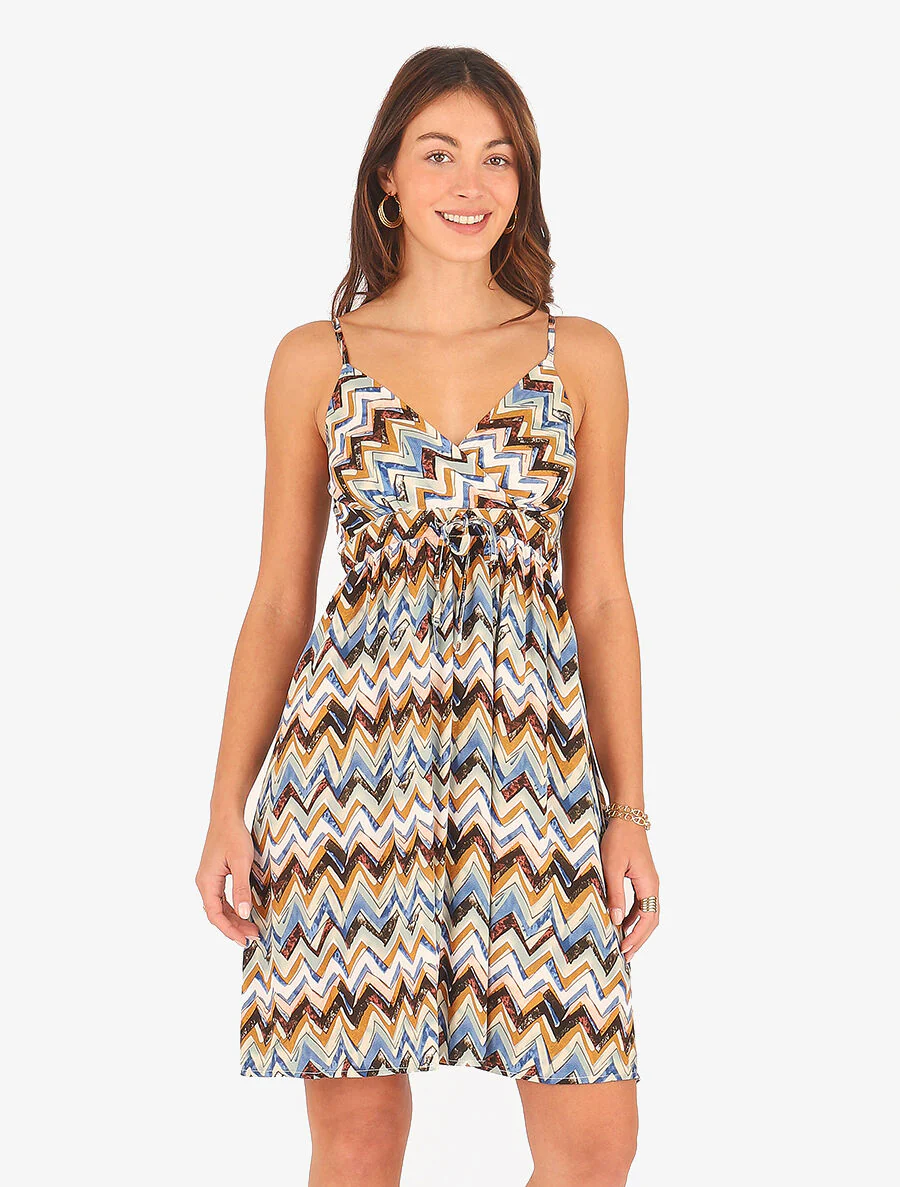 Robe courte à imprimé zig-zag - Noir - Image 4