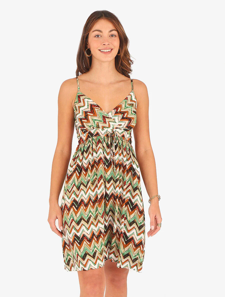 Robe courte à imprimé zig-zag - Vert - Image 4