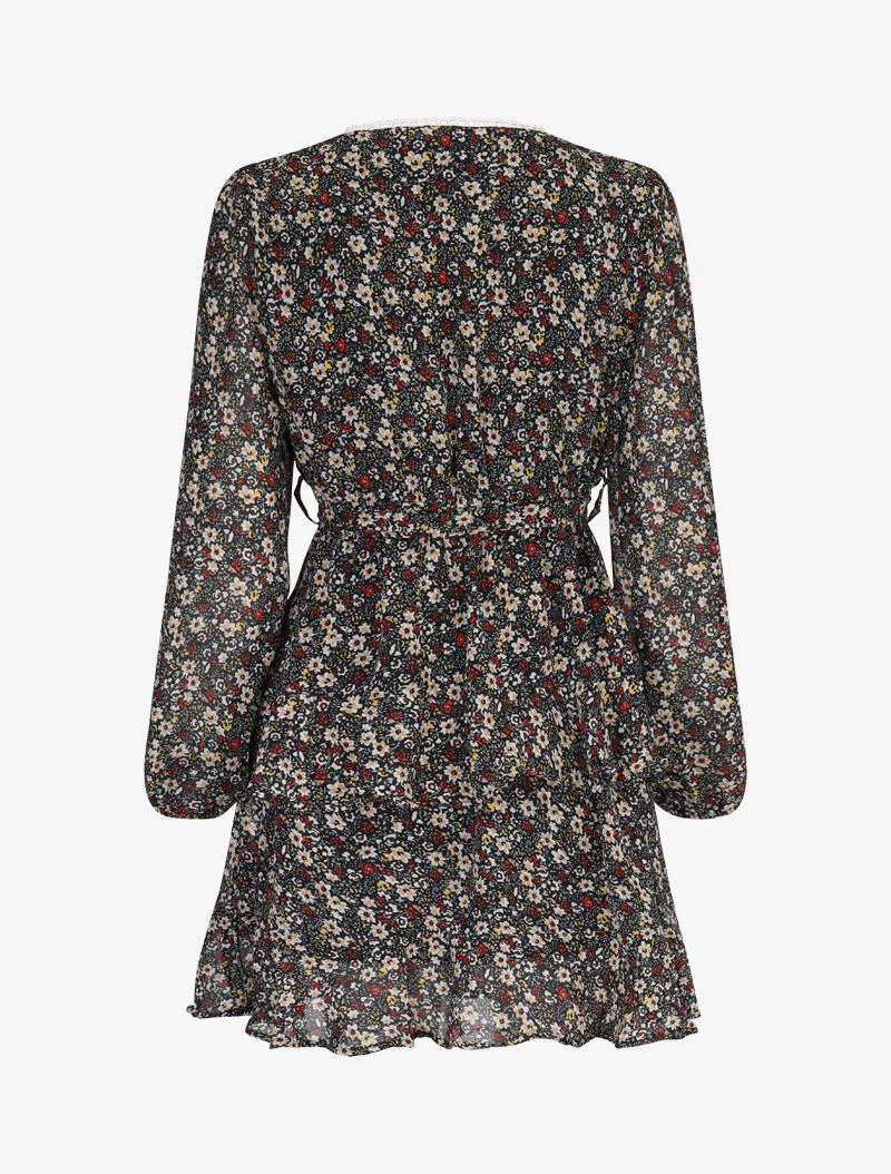 Robe courte à volants superposés imprimé fleuri - noir - Image 3