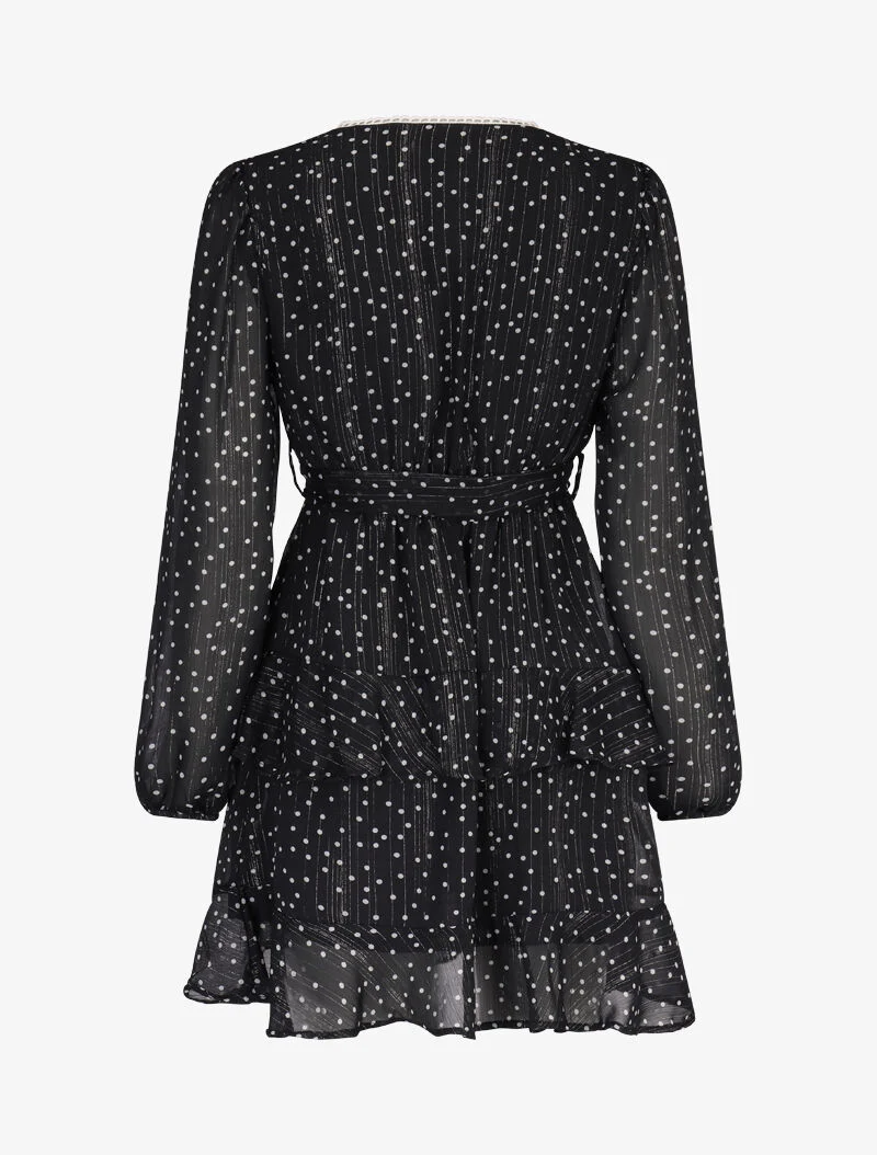 Robe courte à volants superposés imprimé pois - noir - Image 2