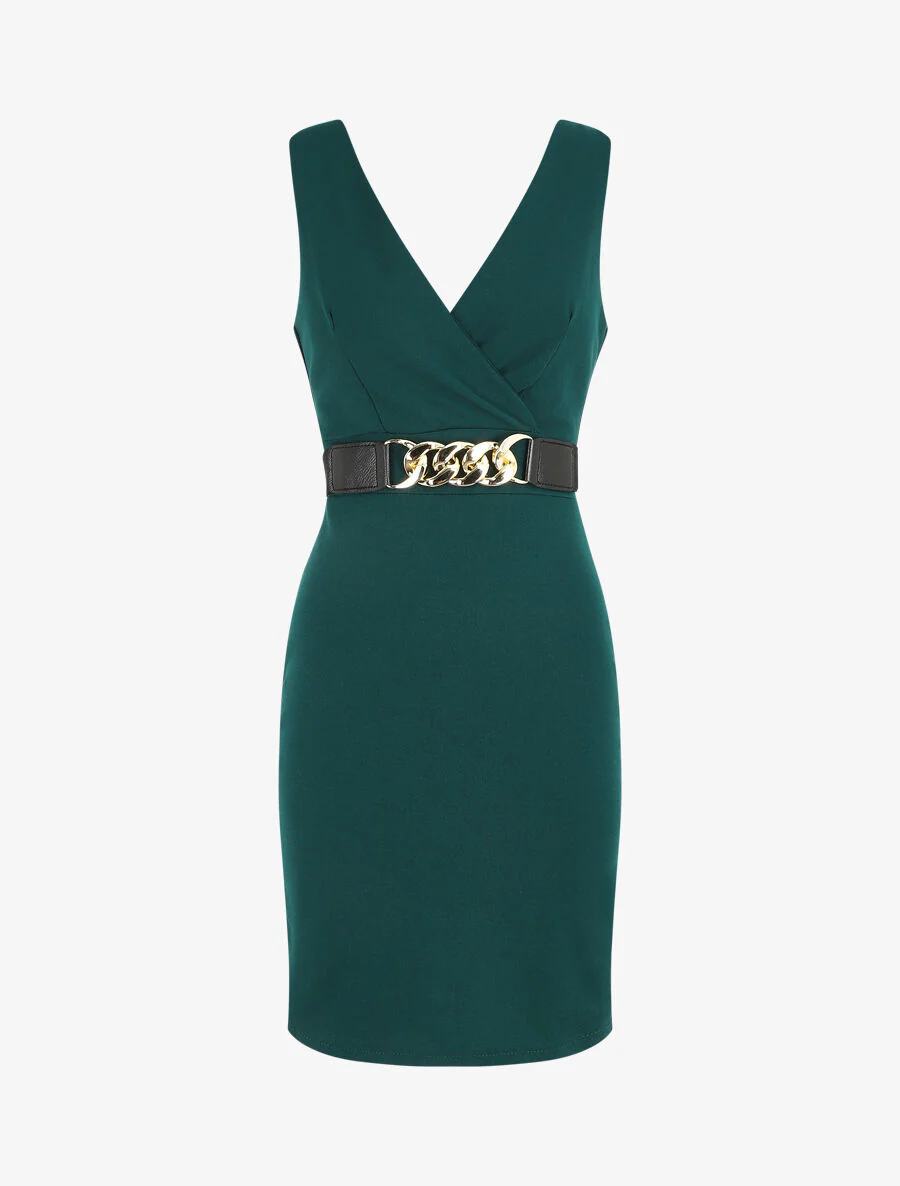 Robe courte ajustée sans manches - Vert sapin - Image 2