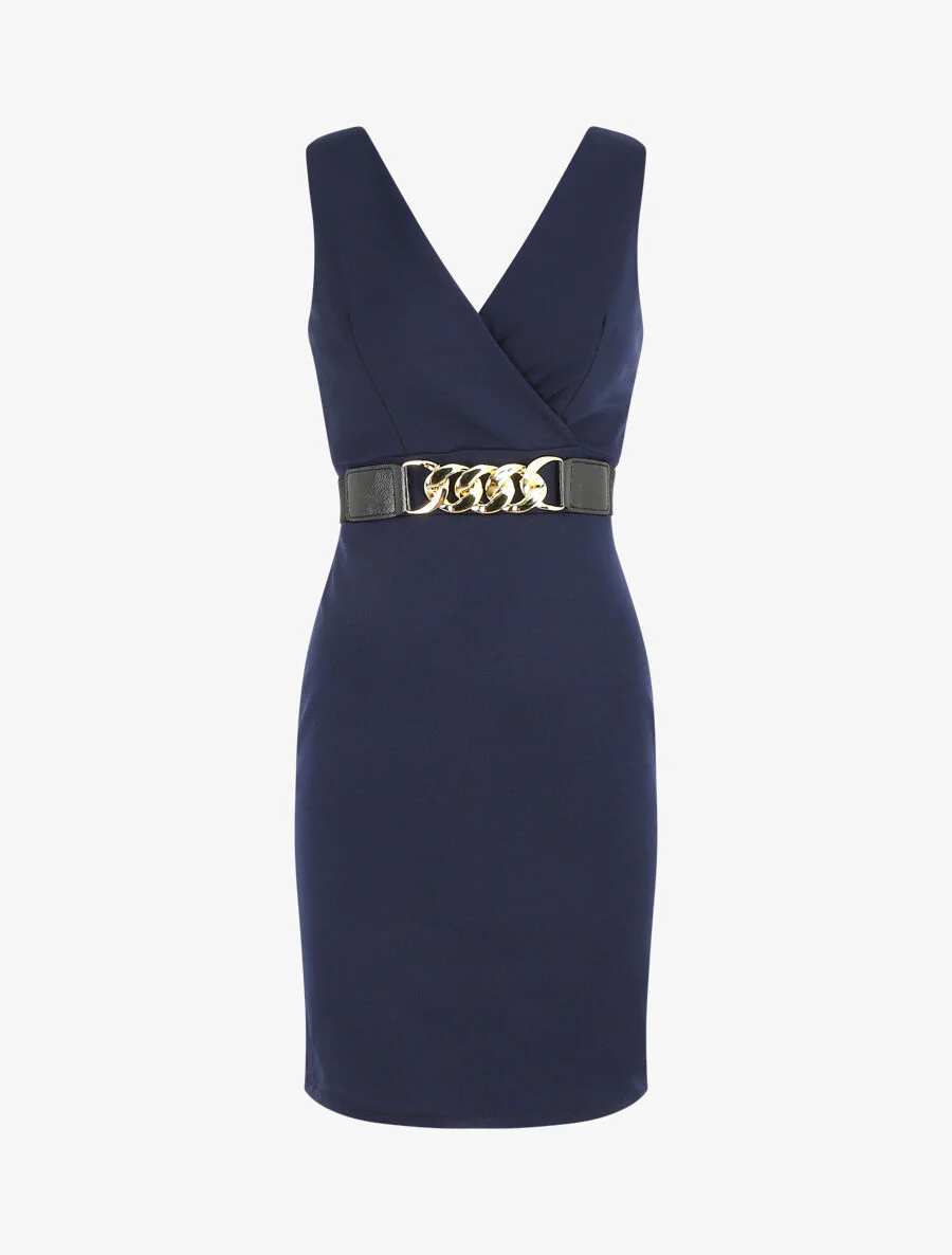 Robe courte ajustée sans manches - Marine - Image 2