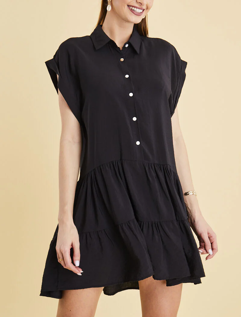 Robe courte coupe carrée style chemise - noir