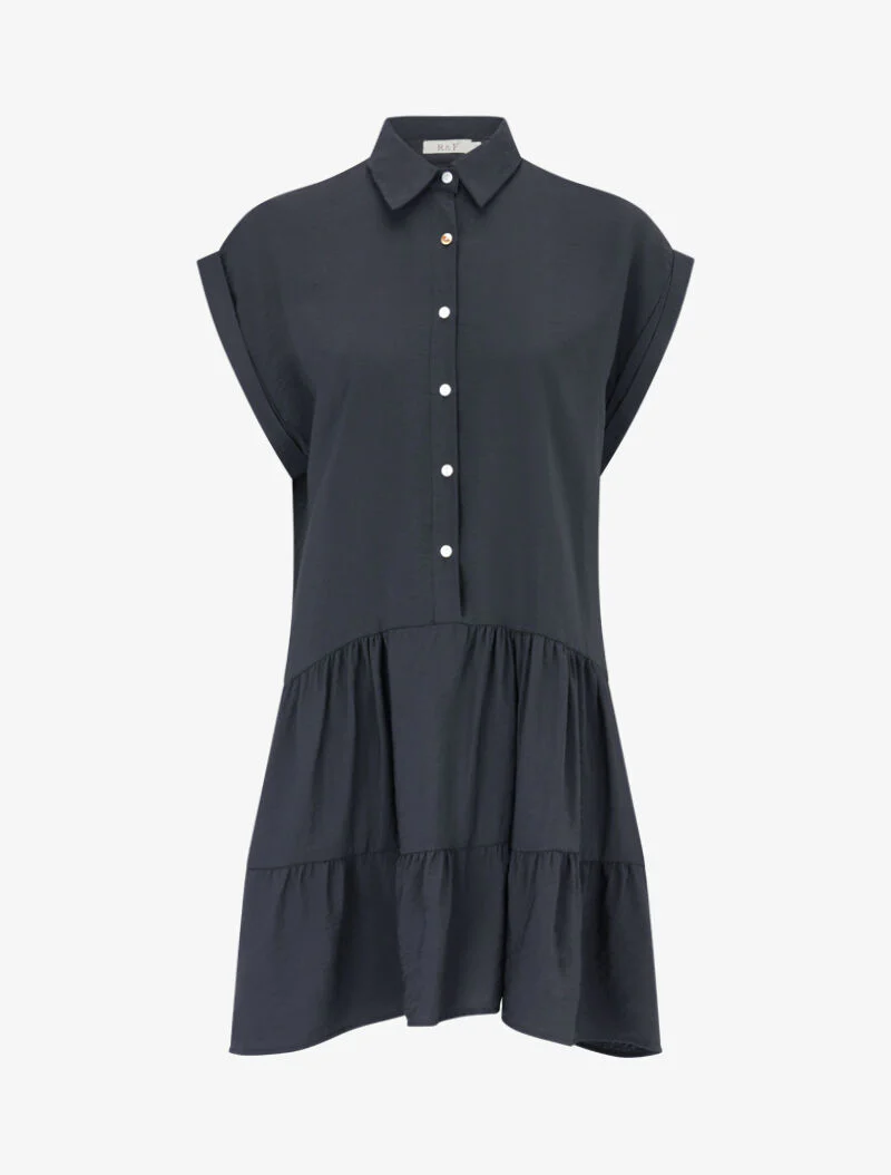 Robe courte coupe carrée style chemise - noir - Image 2