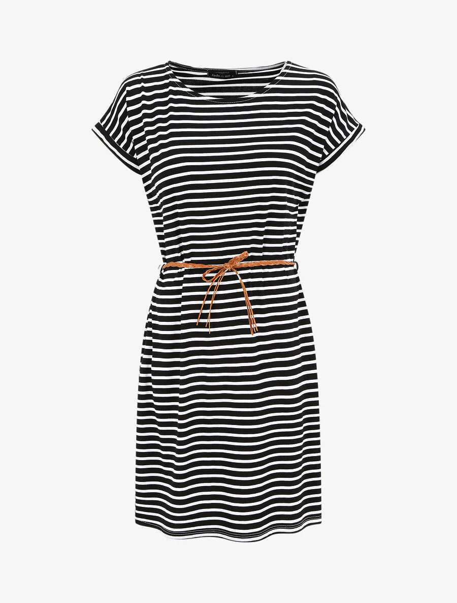 Robe courte droite rayée à manches courtes - Noir