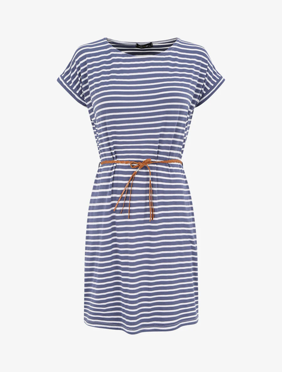 Robe courte droite rayée à manches courtes - Bleu