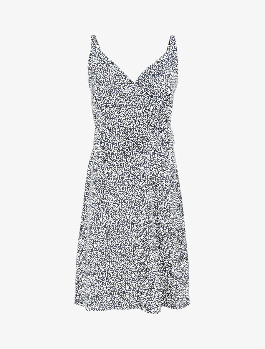 Robe courte empire à col cache-coeur imprimé feuillage - Bleu
