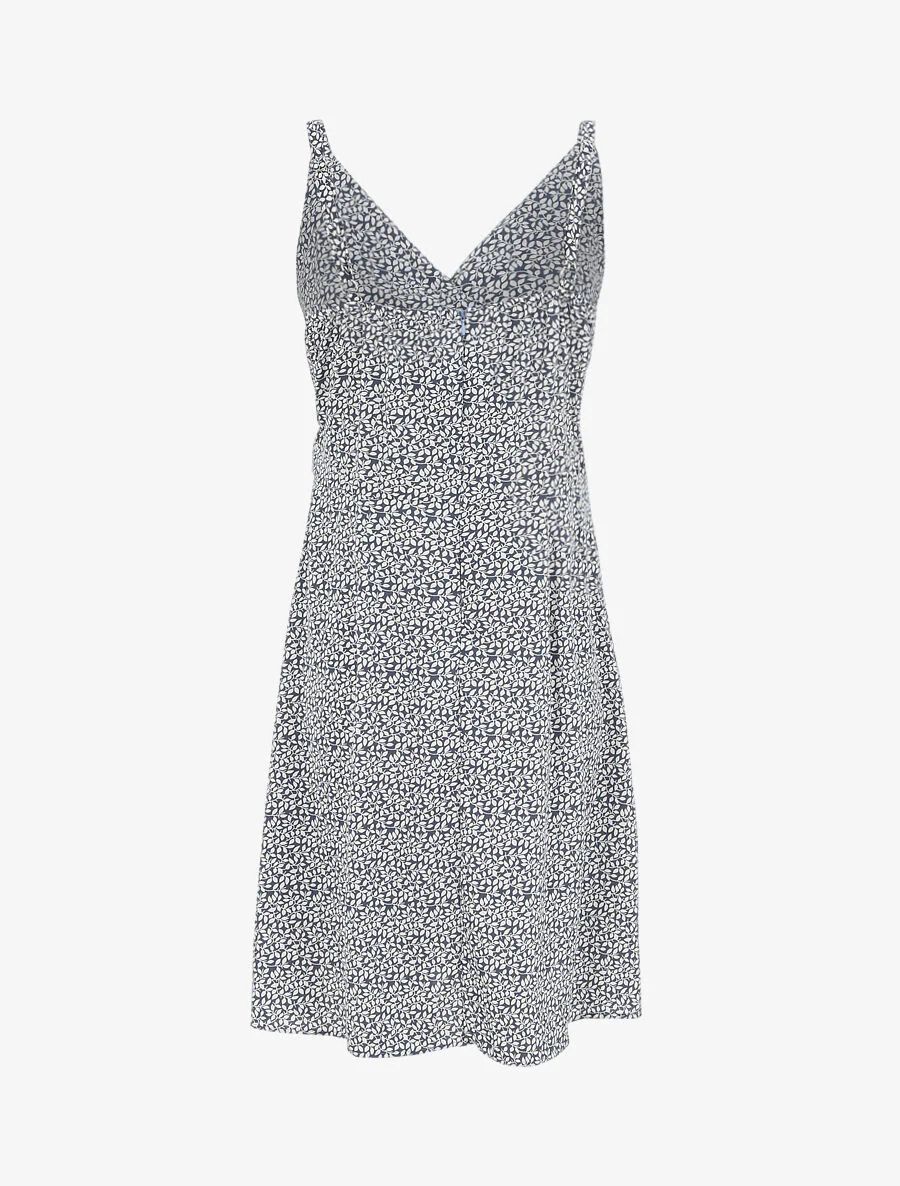 Robe courte empire à col cache-coeur imprimé feuillage - Bleu - Image 2