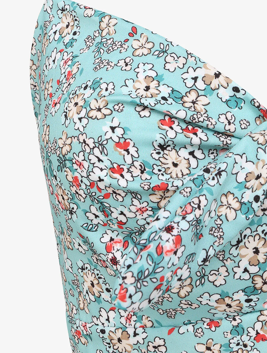 Robe courte empire fleurie à noeud - Bleu clair - Image 3