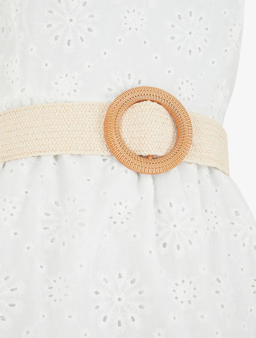 Robe courte évasée en broderie anglaise - Blanc - Image 3