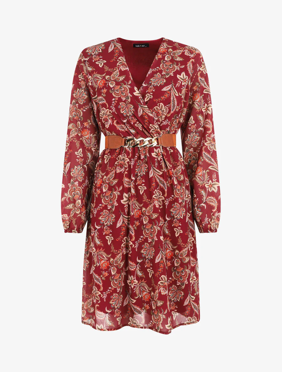 Robe courte évasée imprimé cachemire - Bordeaux