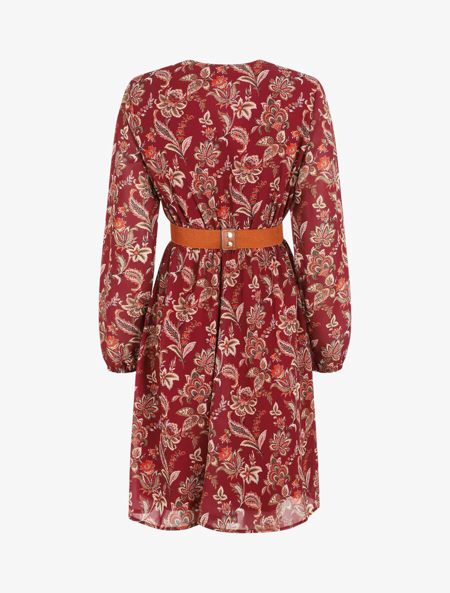 Robe courte évasée imprimé cachemire - Bordeaux - Image 2