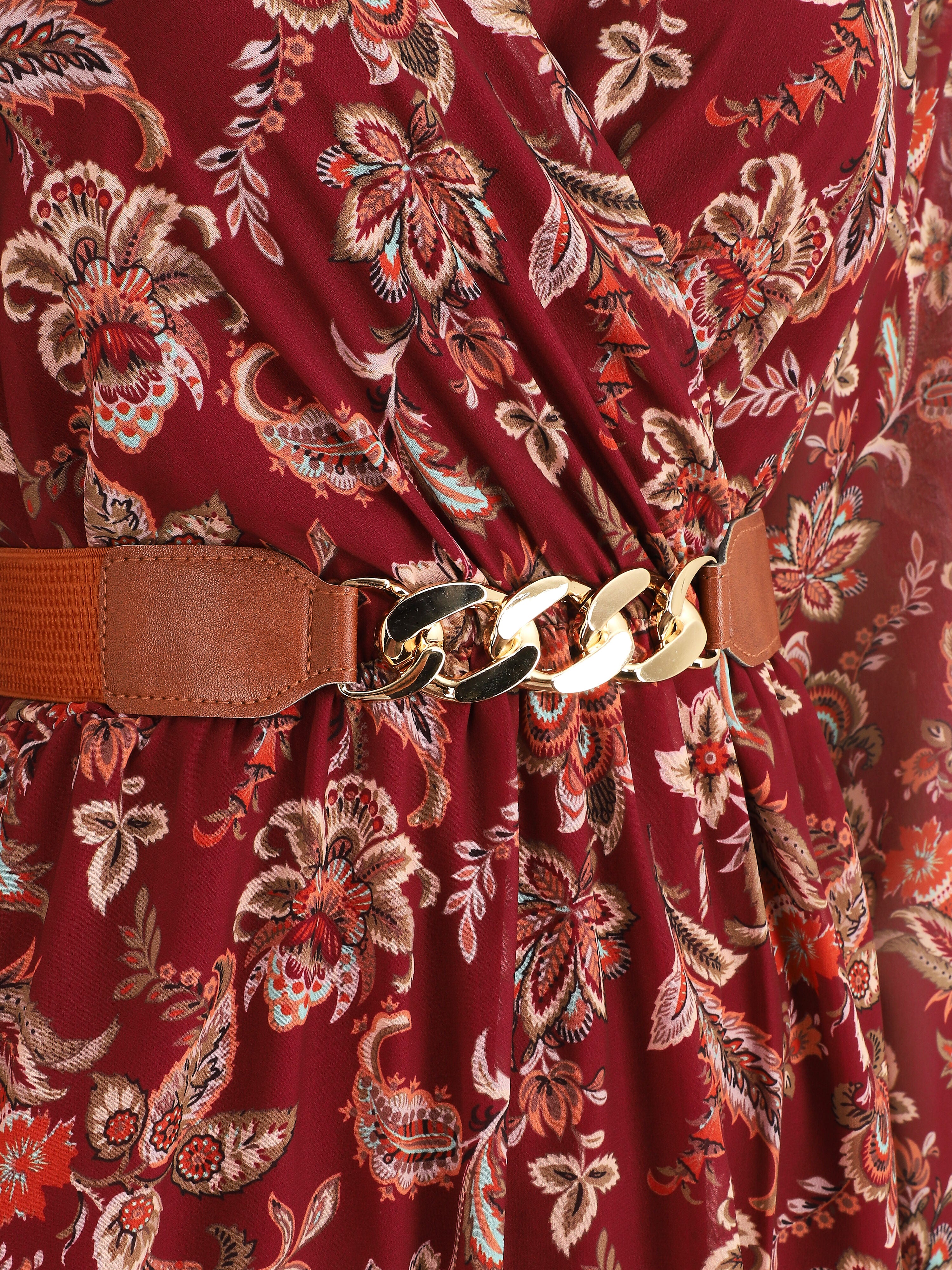 Robe courte évasée imprimé cachemire - Bordeaux - Image 3
