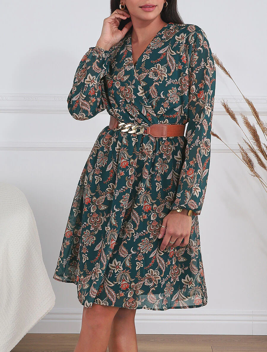 Robe courte évasée imprimé cachemire - Bleu canard - Image 4