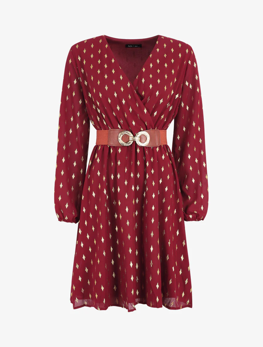 Robe courte imprimé graphique irisé - Bordeaux