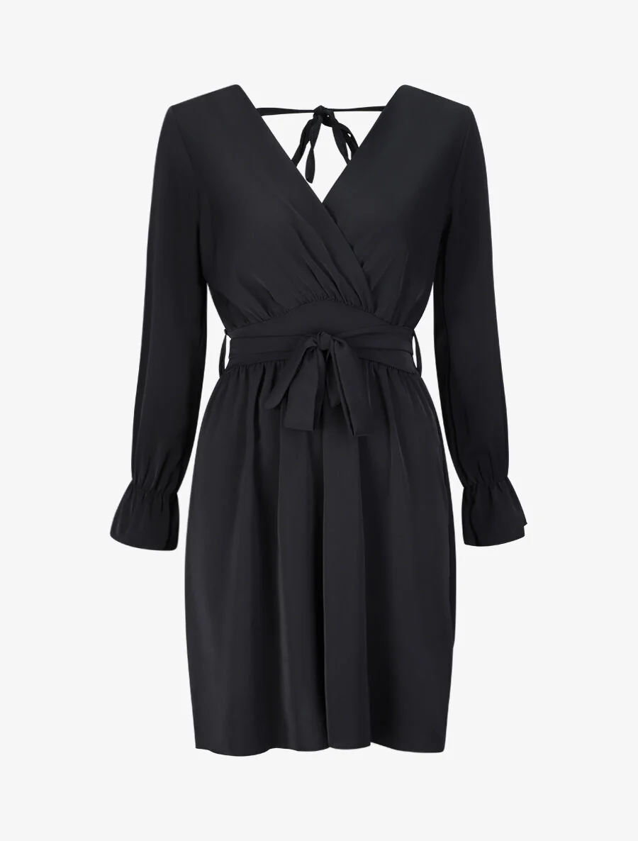 Robe courte patineuse à col cache-coeur - Noir