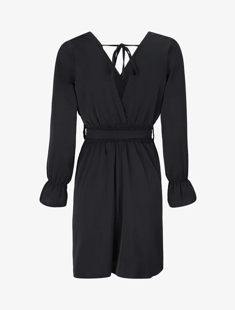 Robe courte patineuse à col cache-coeur - Noir - Image 2
