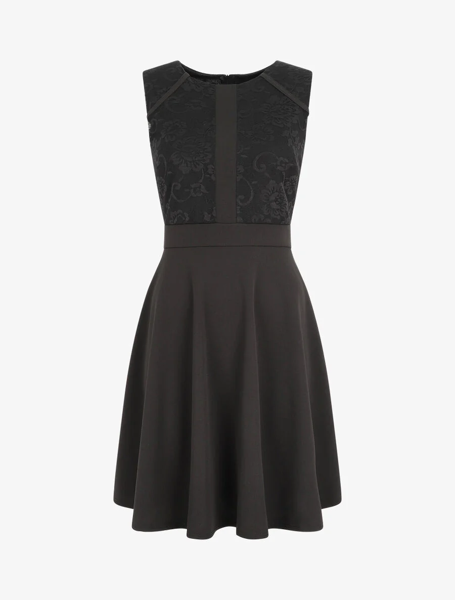Robe courte patineuse à dentelle - Noir