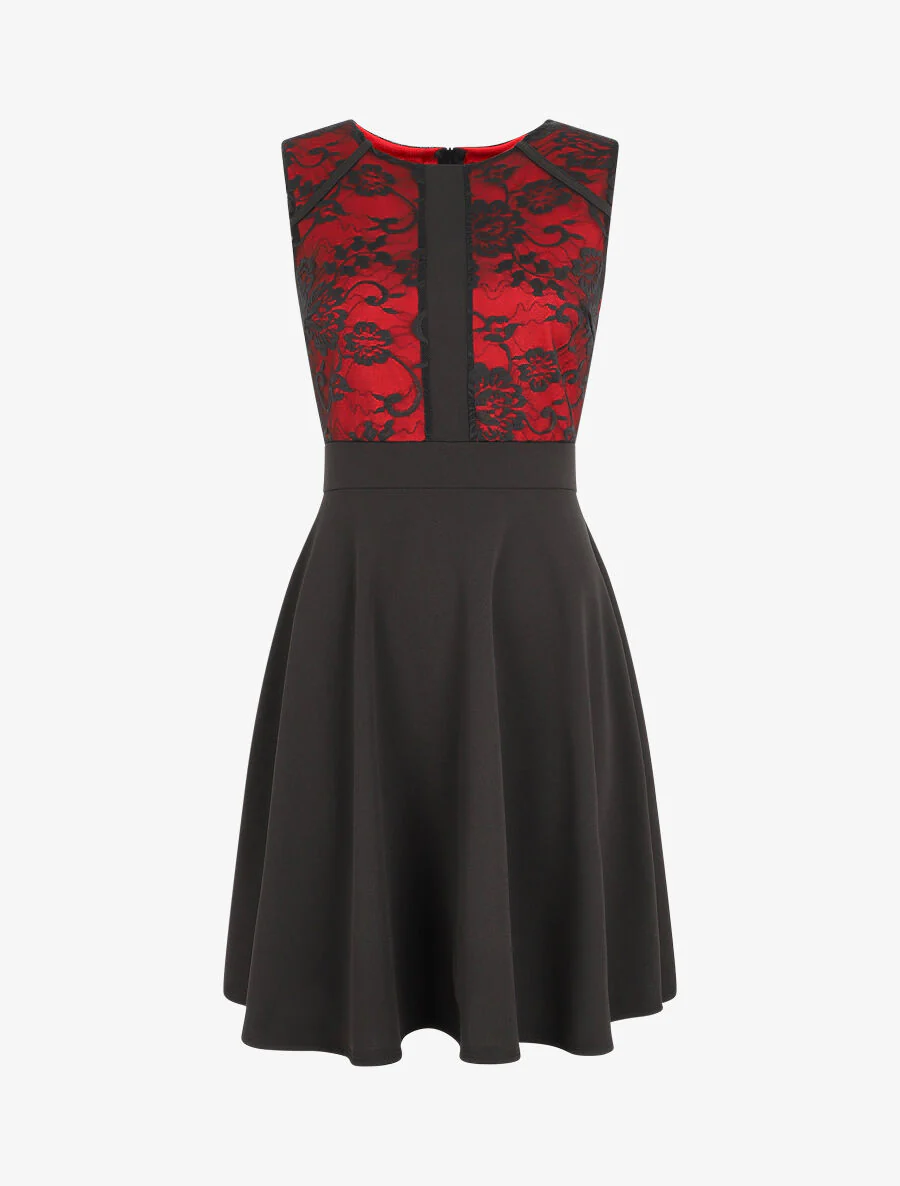 Robe courte patineuse à dentelle - Rouge