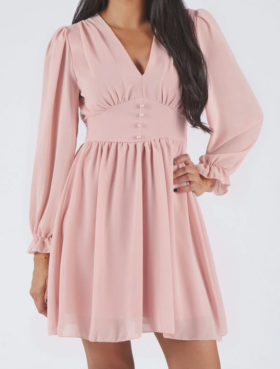 Robe courte patineuse en voile - Rose pâle - Image 4