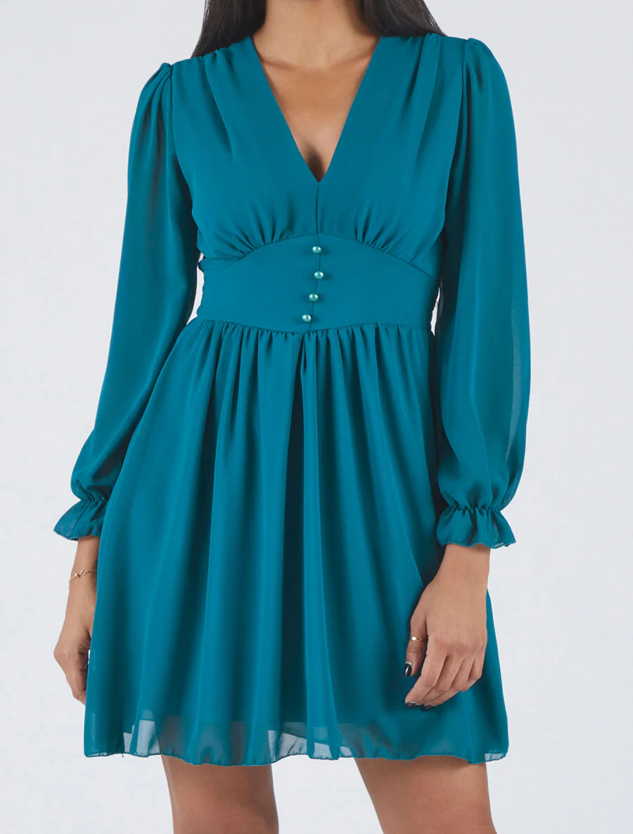 Robe courte patineuse en voile - Bleu canard - Image 4