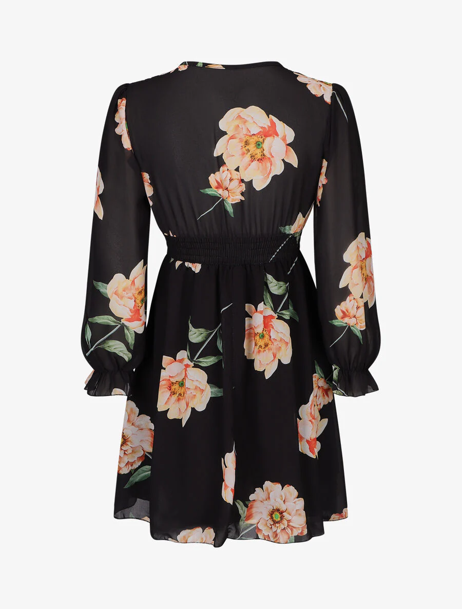 Robe courte patineuse imprimé grandes fleurs - Noir - Image 2