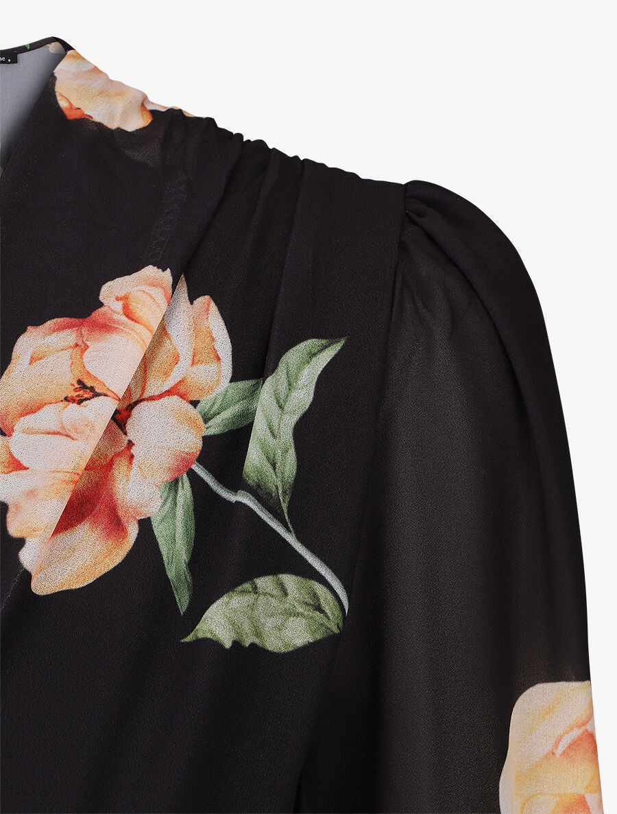 Robe courte patineuse imprimé grandes fleurs - Noir - Image 3