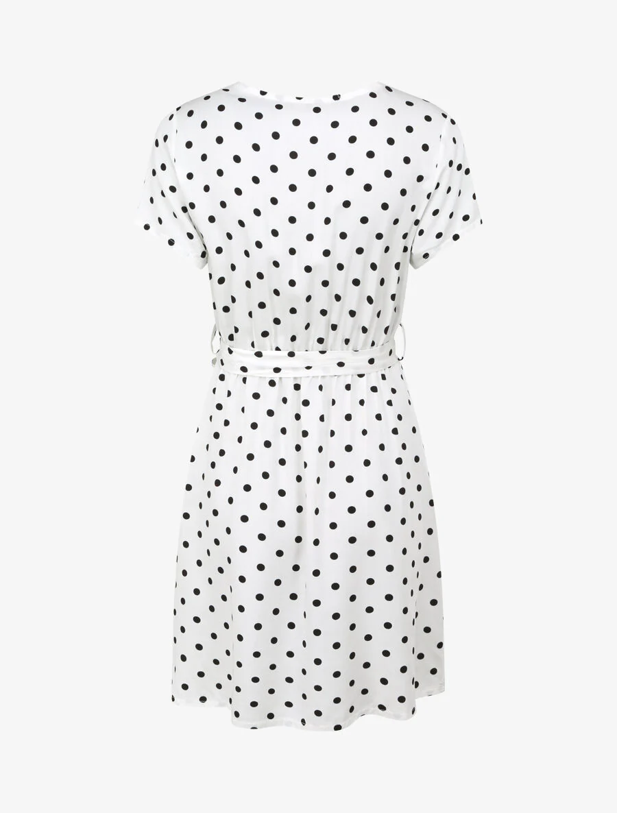 Robe courte portefeuille imprimé pois - Blanc - Image 2
