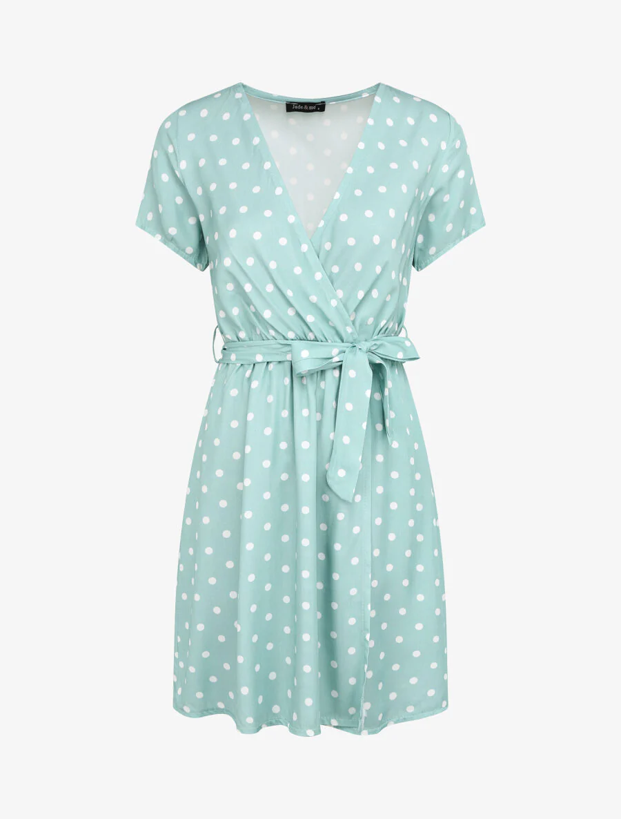 Robe courte portefeuille imprimé pois - Bleu clair