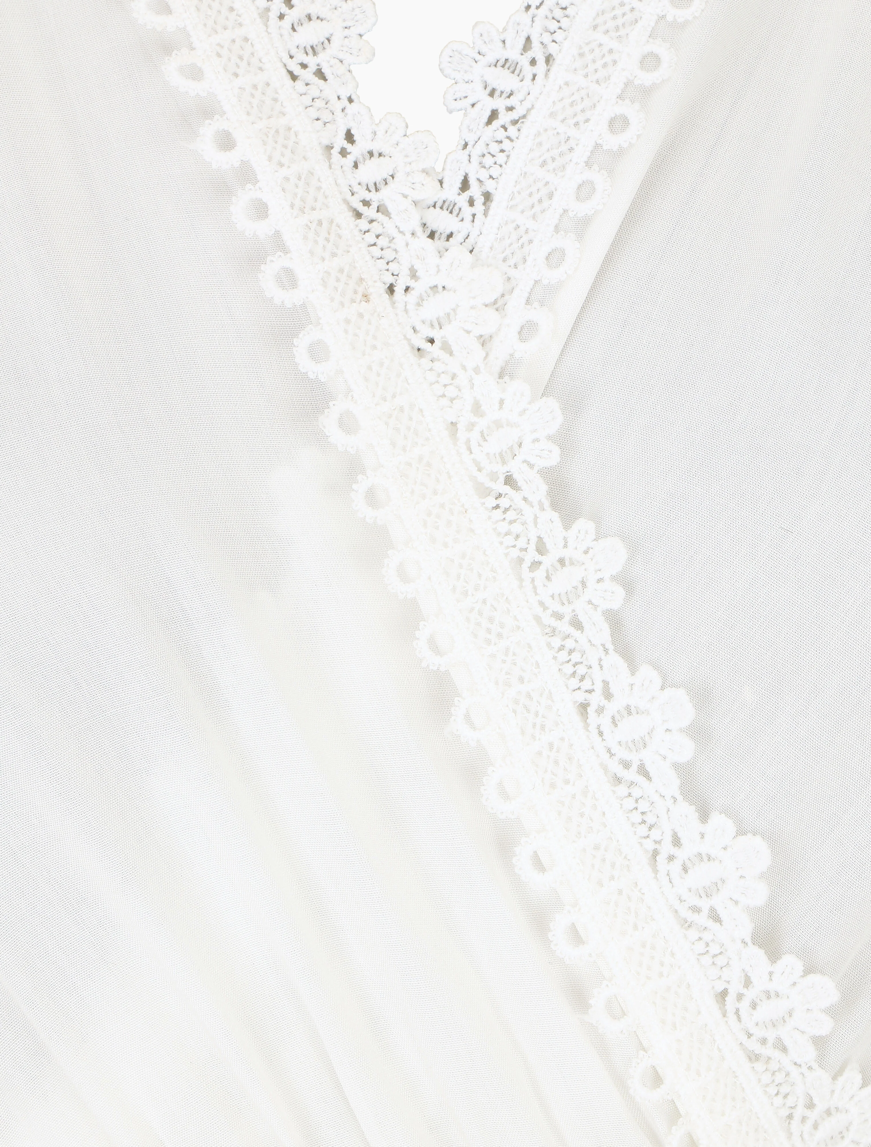 Robe courte unie col dentelle et bords volantés - Blanc - Image 3