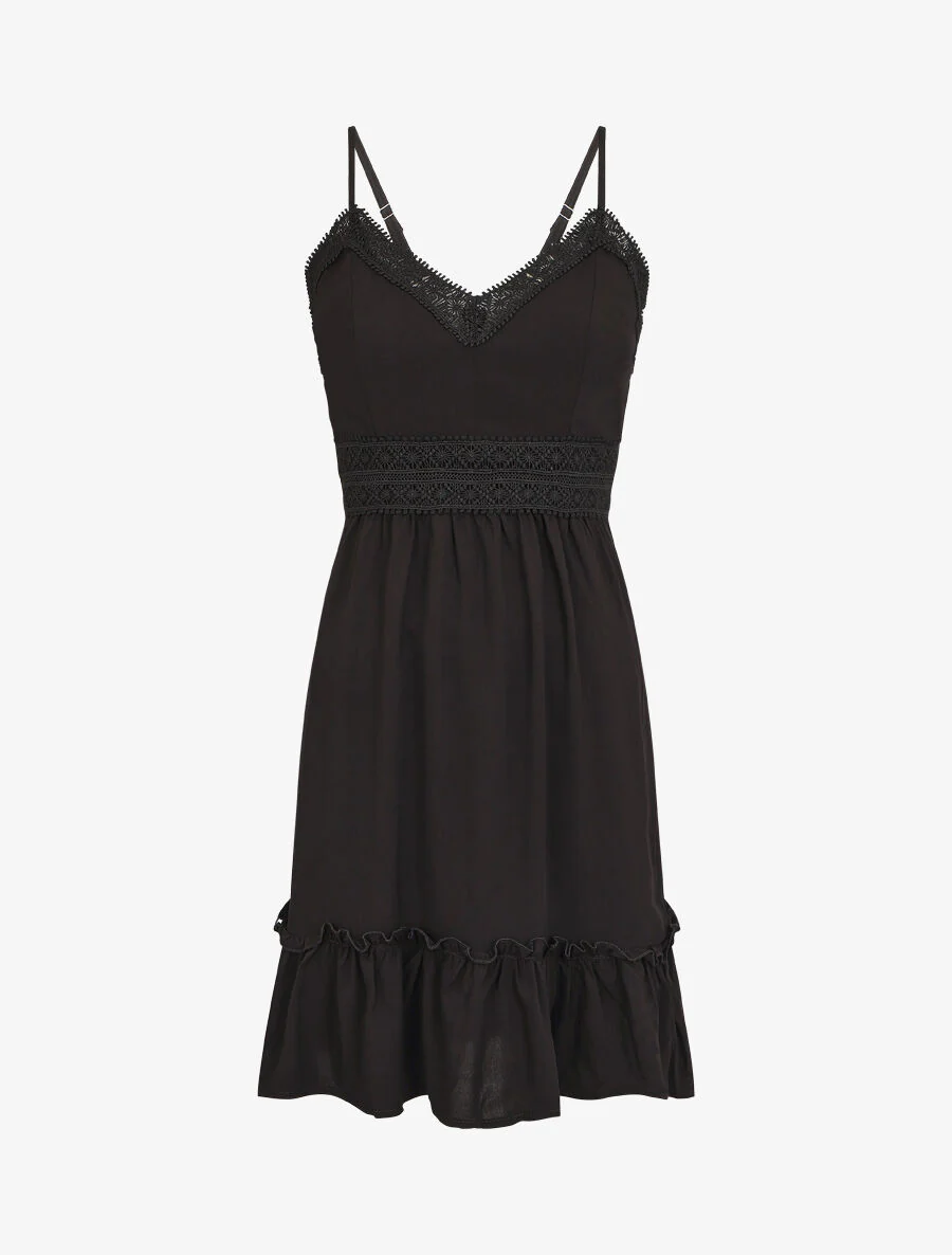 Robe courte unie et broderies - Noir