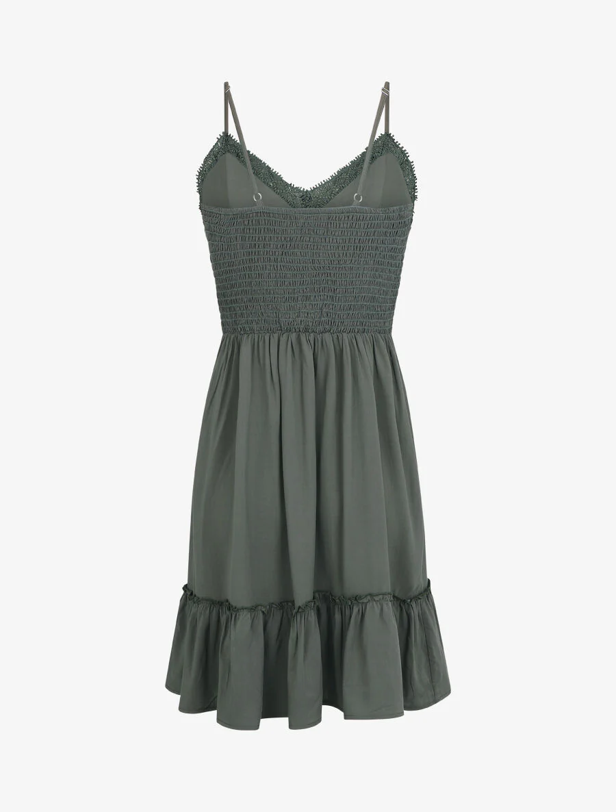 Robe courte unie et broderies - Kaki - Image 2