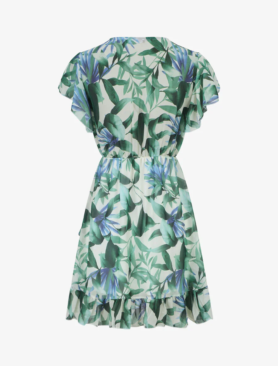 Robe courte volantée imprimé tropical - Vert - Image 2
