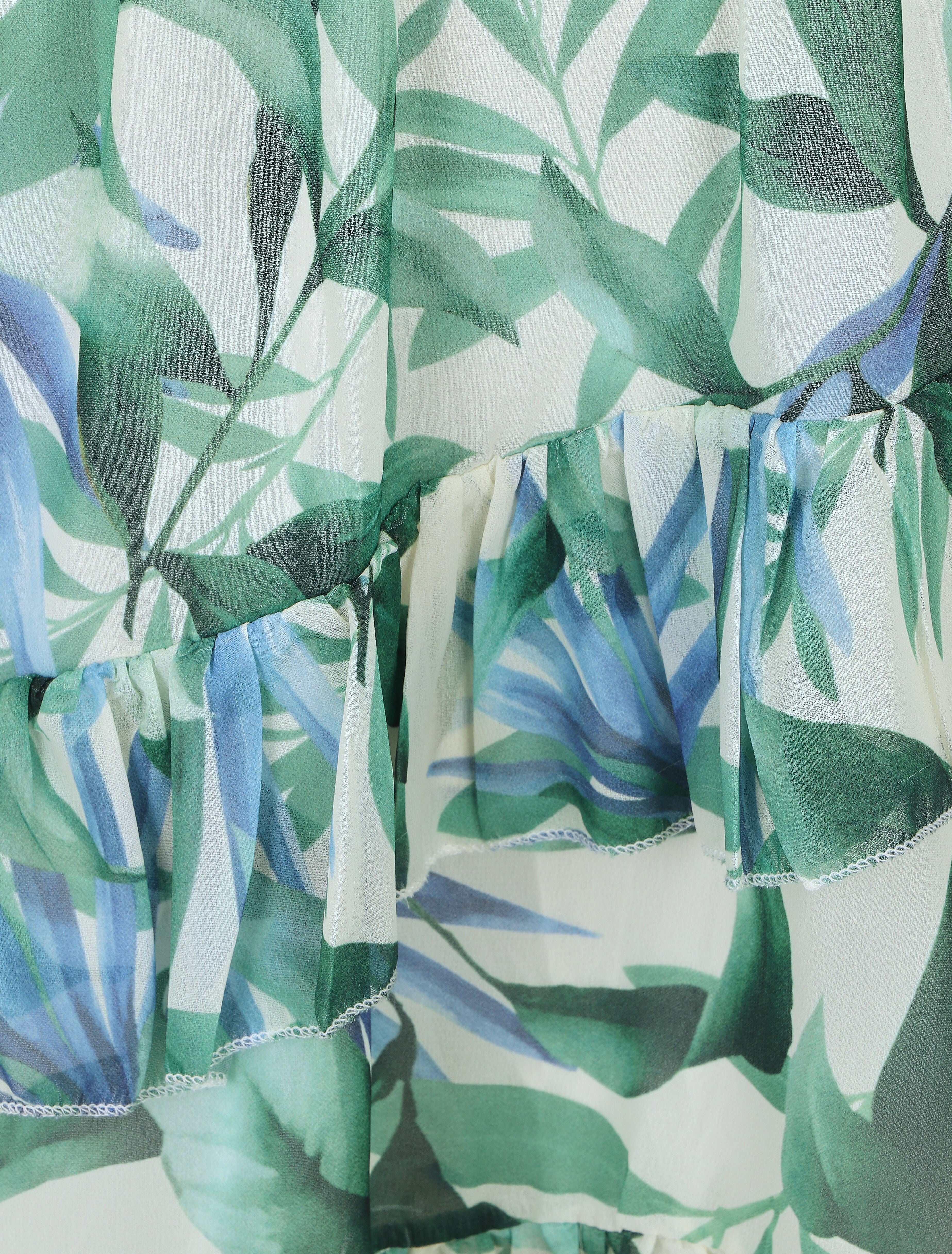 Robe courte volantée imprimé tropical - Vert - Image 3