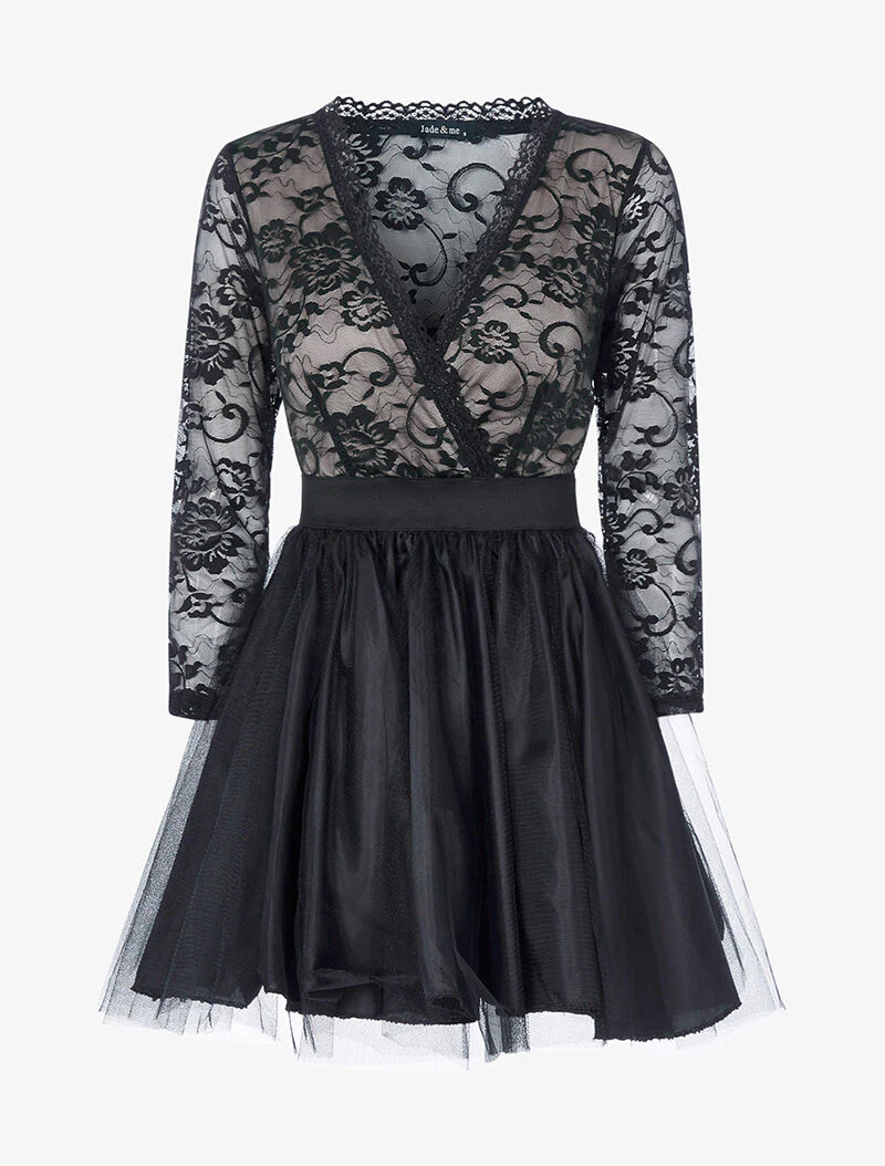 Robe de soirée à bas bouffant et buste en dentelle - rose/noir