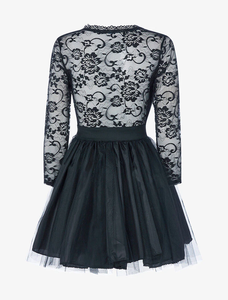 Robe de soirée à bas bouffant et buste en dentelle - rose/noir - Image 2