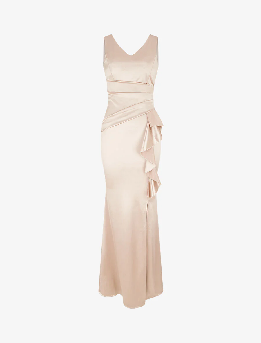 Robe de soirée à pans ondulé - Beige