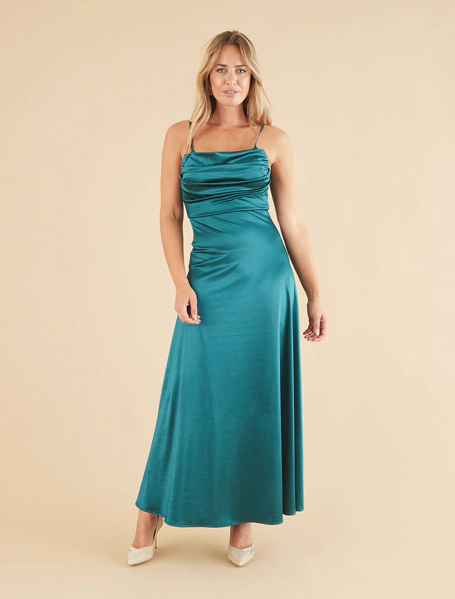 Robe de soirée longue évasée - Vert - Image 4