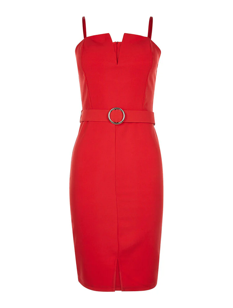 Robe décolleté V coqué - rouge